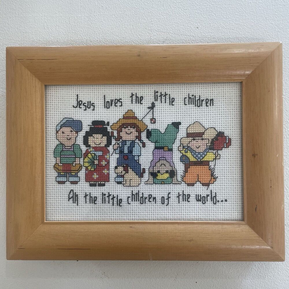 "Jesus Loves the Little Children" Counted Cross Stitch Picture Framed Complete